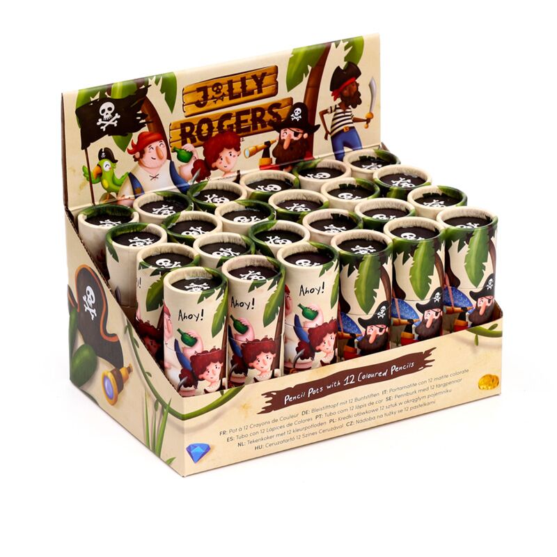 Jolly Rogers Pencil Pot with 12 Colouring Pencils