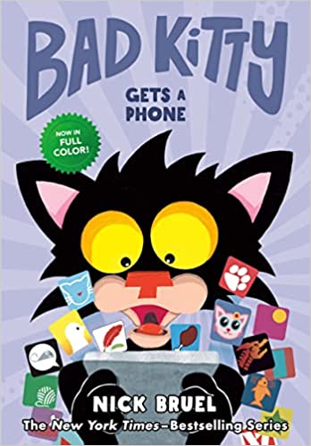 A cartoon black cat stares at a smartphone with wide eyes. Various app icons are bursting forth from the screen.