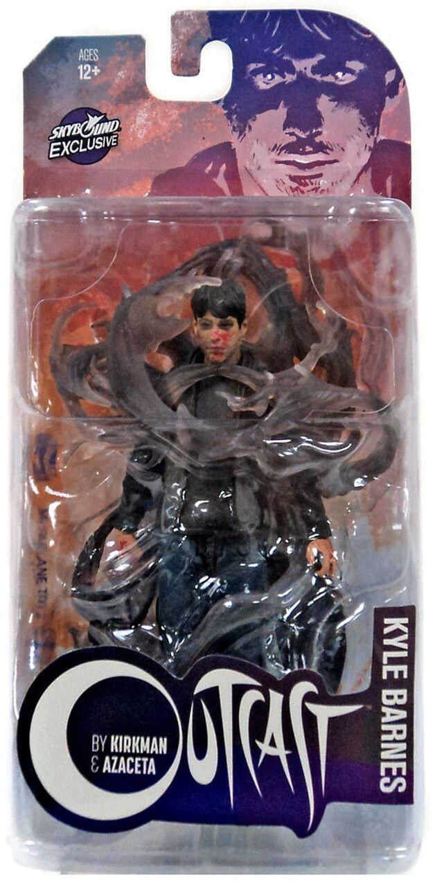 An action figure of the character Kyle Barnes from the comic Outcast. His face is bloody.