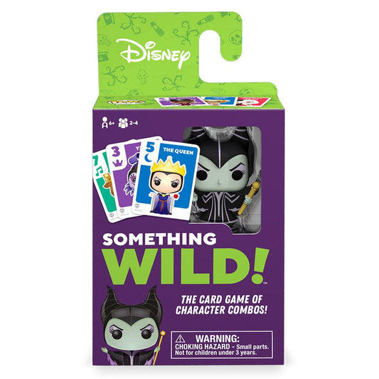 A card game package in green and purple. The small window on the box showcases a minifigure of Maleficent.